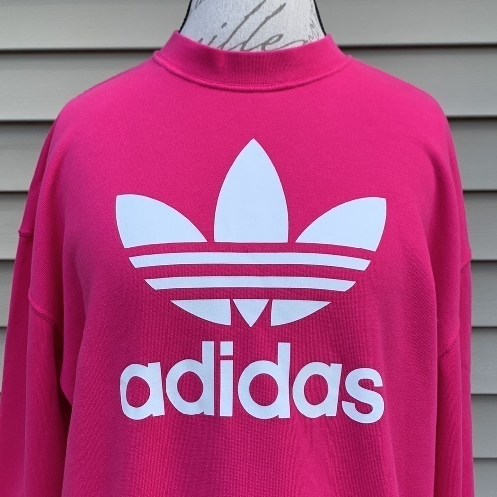 Nwot Adidas Bellista Oversized Sweatshirt W/ Tie Cuffs - Hot Pink - Picture 3 of 15